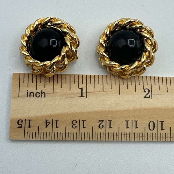 Vintage Christian Dior Chain Link Faux Black Onyx Clip On Earrings #448 - Picture 2 of 5